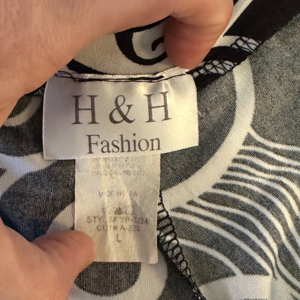 H&H Fashion Black White Swirl Print Wide Leg Pants Size Large - Picture 3 of 3